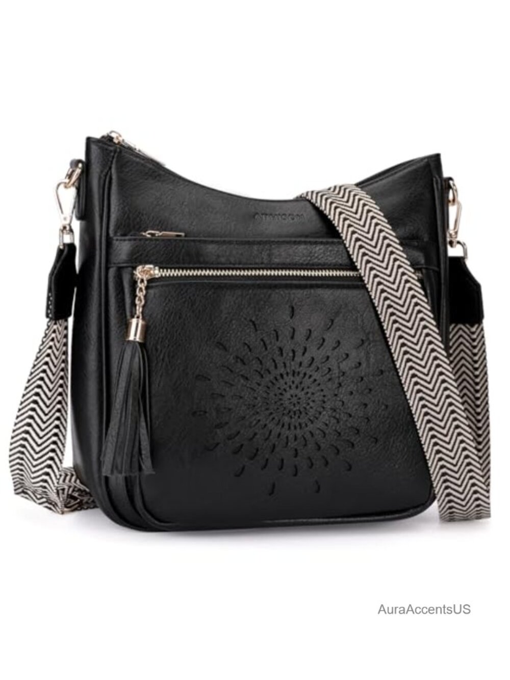 Women's Medium Faux Leather Crossbody Bag with Tassel, Adjustable Strap,